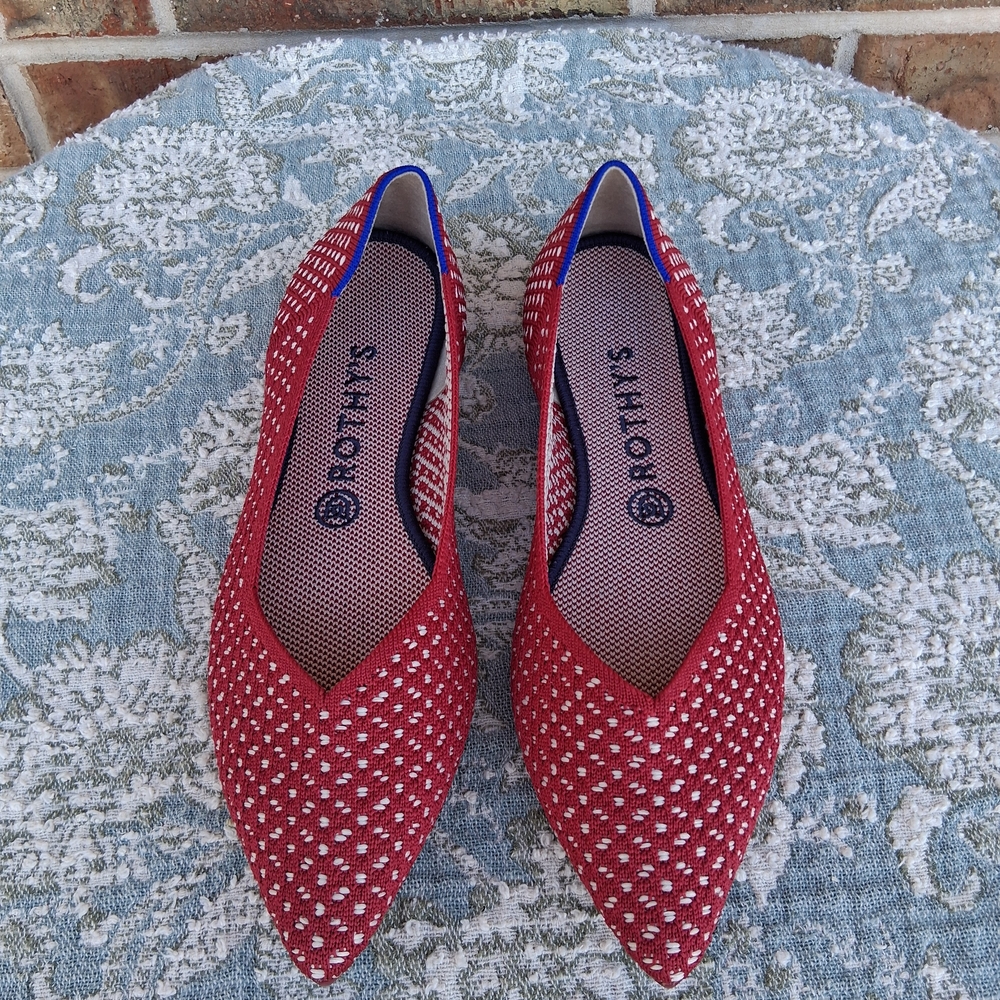 😍 NEW  Rothy's Retired Red Apple Honeycomb In Point Knit Flats. Sz.9 W - Picture 2 of 10